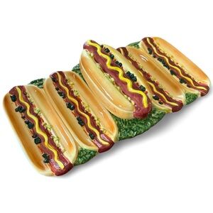 Vintage World Bazaars Inc Ceramic Hotdog and Condiment Serving Tray With Lid